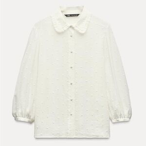Zara DOTTED MESH SHIRT WITH CLAUDINE COLLAR